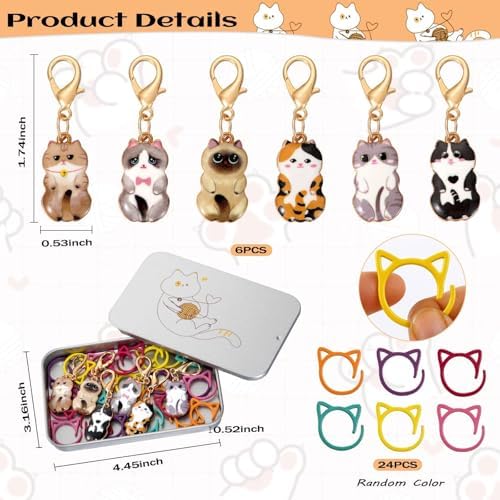 TOHONGADON 30 Pcs Metal Stitch Markers, Cat Stitch Markers for Crocheting, Crochet Stitch Markers for DIY Craft Project