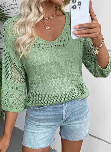 EVALESS Crochet Tops for Women Hollow Out Knit Sweaters