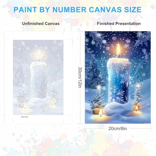 SENQAO Christmas Paint by Numbers for Adults Framed, Christmas Candles Adults' Paint-by-Number Kits, Adult Paint by Number Kits on Canvas, Acrylic Number Painting for Home Decor, 8x12inch