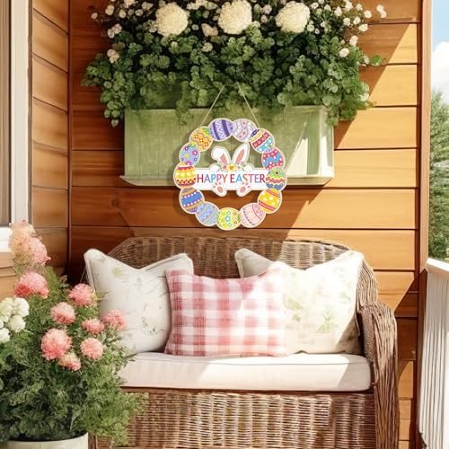 Large Size 12" Wooden Easter Ornaments to Paint, Wooden DIY Blank Unfinished Round Wood Discs Ornament Happy Easter Bunny Door Sign Egg Door Hanging Sign Plaque Crafts Hanging Decorations 3PCS