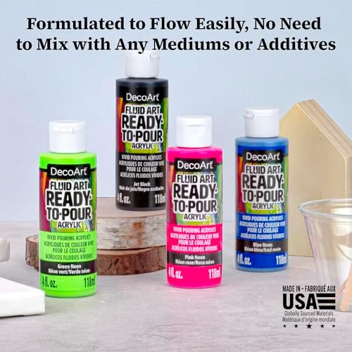 DecoArt Fluid Art Ready-to-Pour Paint Set – Neon Blast Colors, Set of 6 (4 fl oz Bottles) – Neon Acrylic Pouring Paints for Canvas, Wood & Fluid Art DIY Projects