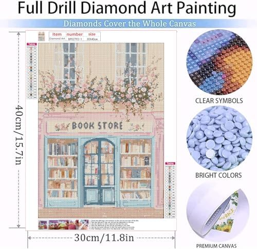 Pink Bookstore Diamond Art Kits for Adult Diamond Painting Kit for Beginner