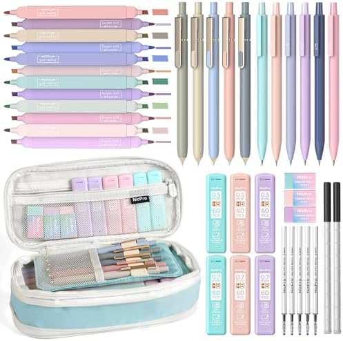 Nicpro School Supplies with Cute Pencil Case, 39 PCS Blue