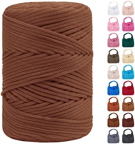 Polyester Macrame Cord 3mm x 185yards, Braided Macrame Cord, Crochet Bag Polyester Yarn for Crocheting, Bag, Wall Hangings, Rug, DIY Crafts (Dark Brown)