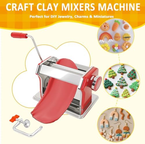 Polymer Clay Press Machine, Clay Conditioning Roller, 6 Thickness Settings | 40 PCS Cutters & Molds, Stainless Steel Clay Mixer, Non-Stick Pasta Roller for Handmade Jewelry, Sculpting & DIY Crafts