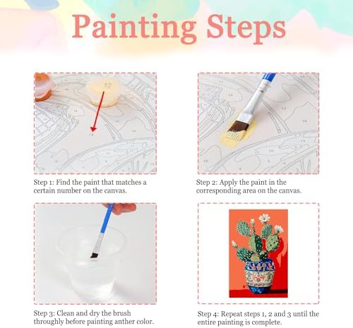 Auremi Cactus Framed Paint by Number for Adults,DIY Flower Painting by Number Kits on Canvas Acrylic Oil Painting Kits for Adults Paint by Number Kits for Home Decor 20x30cm