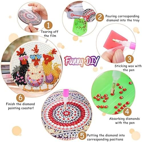 Zythron 8 Pack Diamond Art Coasters,Chicken Diamond Painting Coasters Kits