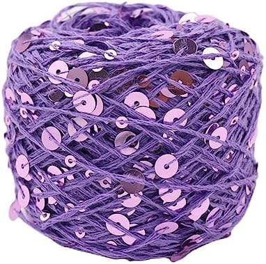 Shimmering Sequin Cotton Yarn 153yard Sparkling Thread Crochet Strings for Headband Beanie Knitting Sweater Weaving DIY Stitch Winter Accessories Rag Doll (Purple)