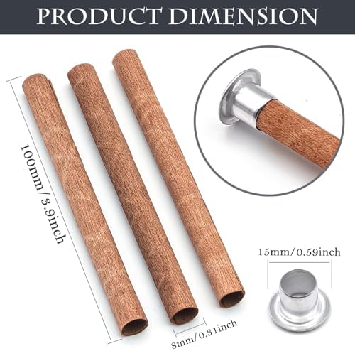 20 Set Wood Spiral Candle Wicks 4x0.32inch / 100x8mm, Wood Wick Tube with Iron Stands for Candle Making, Natural Round Wooden Wick Core Handmade Candles Supplies