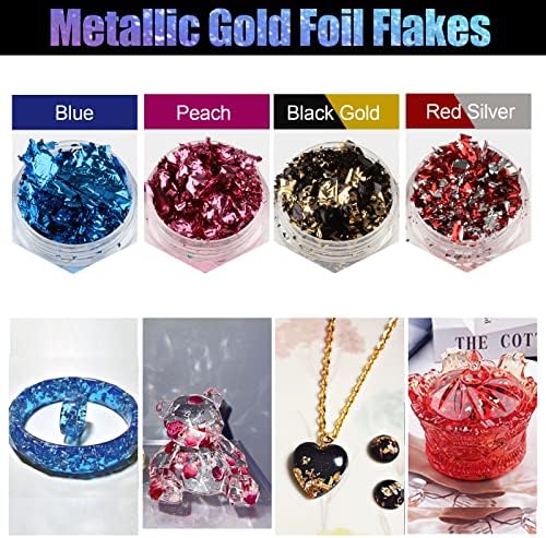 Gold Flakes for Resin - 30 Metallic Colors, Craft Foil with Tweezers for Resin Art, Nail Art, Jewelry & Candle Making