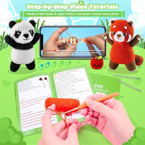 2PCS Pandas Crochet Kit for Beginners Animal Crochet Starter Kit for Adults