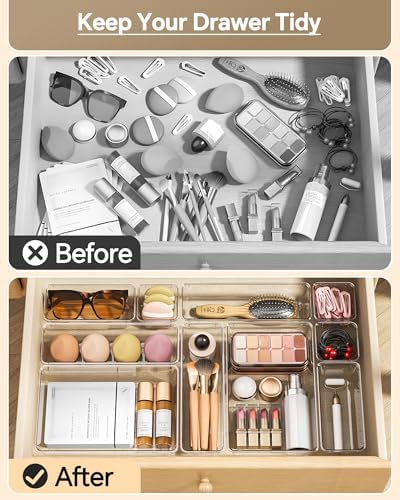 KEMETHY 25 PCS Plastic Drawer Organizers Set, 4 Sizes Vanity Organizer