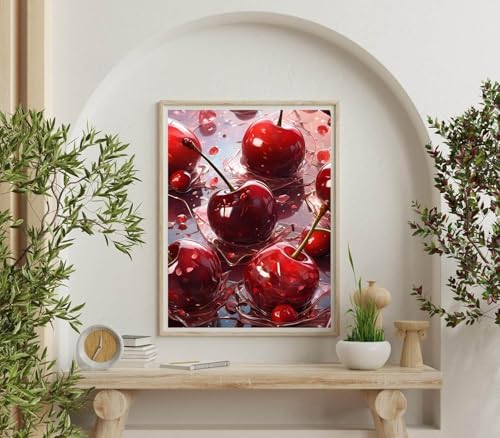 Pink Diamond Art Kits for Adults, Cherry Diamond Painting 12x16 Inch