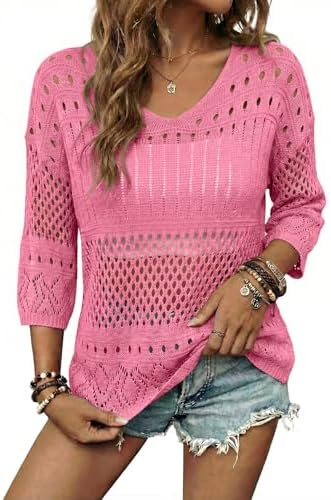 EVALESS Crochet Tops for Women Hollow Out Knit Sweaters