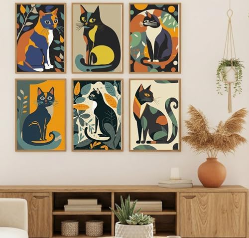 Jethami 6 Pack Cute Cat Paint by Numbers Kit for Adults 8 x12in | Easy to piant for beginners, Diy art craft, Relaxing & Stress relief, High definition canvas, Home wall decor, Vivid colors