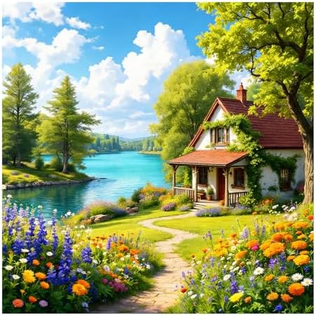 HvasJing Link Diamond Painting Kit for Adults, Lake House Diamond Art Kit