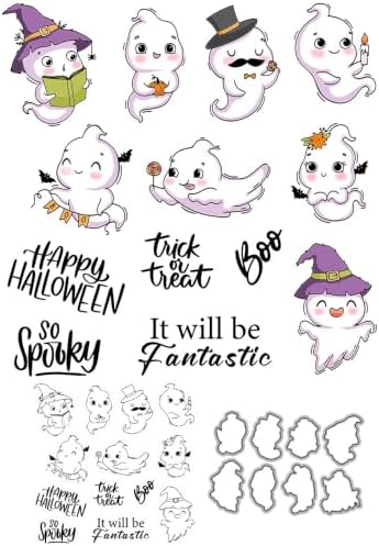 Ghosts Happy Halloween Clear Stamps and Die Cuts Sets for DIY Card Making