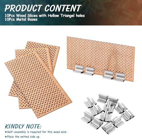 4 Set Large Wood Candle Wick Grid Design Large Wooden Wick 3.9x2.0inch / 100x50mm (Width*Height), Natural Crackling Wood Wick Core with Iron Stands for Soy Candle Making Candles Supplies