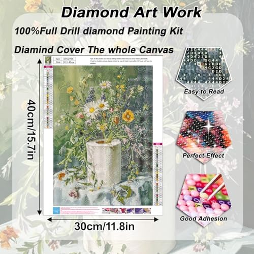 AIBOERL Diamond Art Kits for Adults,Flowers Diamond Painting Wall Decor | Round Drill Vintage Flower Diamond Painting for Beginners DIY Rhinestone 5D Diamond dots(Gemstone Craft)Wall Art Gift 12x16IN