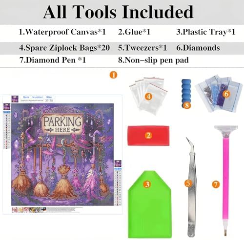 ckdiluy Halloween Diamond Art Kits for Adults Beginners, 5D DIY Witch Broom Diamond Painting Kits, Full Round Drill Magic Hat Diamonds Painting Dots Gem Art Crystal, Home Wall Decor 13.8X13.8 Inch