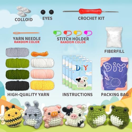 YAMAXIN Crochet Set for Beginners, for Complete Adults, Animal Crochet Hook Set for Beginners, Crochet Knitting Set with Video (6pcs Animals)