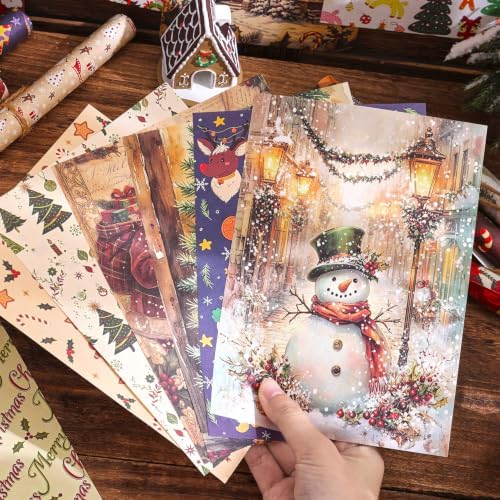 400Pcs Vintage Scrapbooking Supplies, Scrapbook Paper for Journaling Supplies, Decoupage Paper for Bullet Junk Journal Decorative Paper (Christmas 8 Theme)