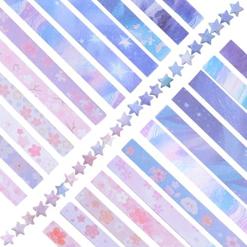 Origami Star Paper Strip, 1200Pcs Double-Sided Printing Lucky Star Paper Strips Sakura and Starlight Themed Origami for DIY Craft, 24 Patterns