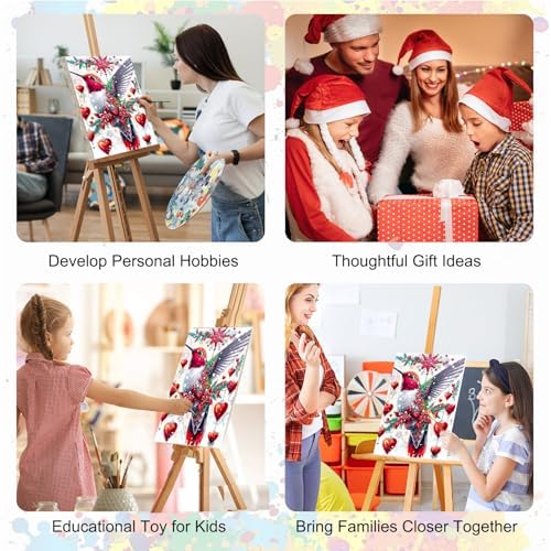 SENQAO Christmas Paint by Numbers for Adults Framed, Hummingbird Flower Adults' Paint-by-Number Kits, Adult Paint by Number Kits on Canvas, Acrylic Number Painting for Home Decor, 8x12inch