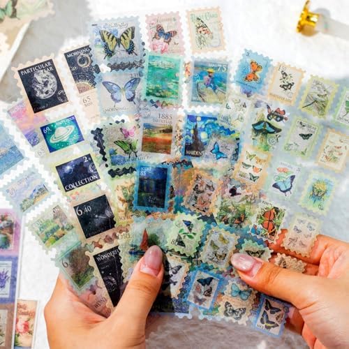 24Pcs Retro Stamp Washi Stickers, Vintage Stickers for Scrapbooking, DIY Crafts, Journaling Supplies & Junk Journal Ephemera