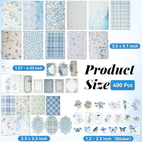 LIGHOON 400 Pcs Vintage Floral Scrapbook Paper, Floral Journaling Stickers Kit, 4 Pack Junk Journal Supplies for Bullet Journaling DIY Retro Crafts Planner Card Notebook Album