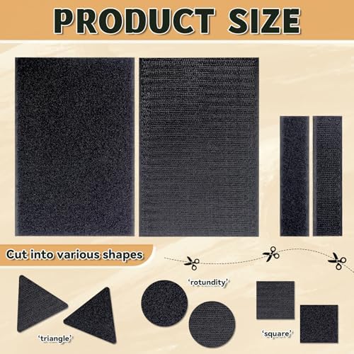 12 Sets - 4x6 inch Square Hook and Loop Tapes, Fabrics Nylon, Black