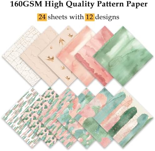 Scrapbook Paper, 24 Sheets 6"×6" 160gsm Single-Sided Patterned Cardstock