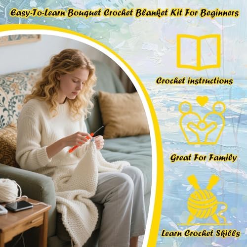 Yarniss Sunflower Crochet Blanket Kit for Beginner with Istruction&Tutorial