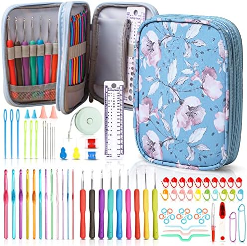 SHAXANO Crochet Hooks Kit with Case, 86-Piece, Ergonomic Crochet Needles Weave Yarn Kits DIY Hand Knitting Art Tools for Beginners and Experienced Crochet Lovers