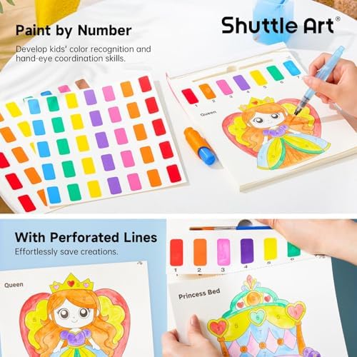 Shuttle Art Paint with Water Coloring Book for Kids, Pack of 4, 100 Sheets Watercolor Paint Set for Kids Ages 3-5, 4-8, Mess Free Travel Art Supplies, Birthday Christmas Craft Gift