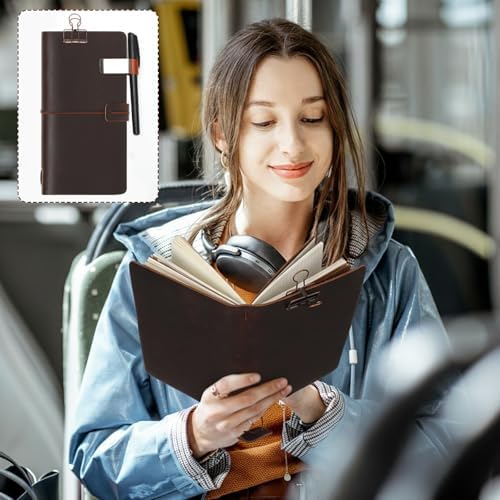 Thenshop Leather Travel Notebook 3 Inserts,Dark Brown,Stand Size