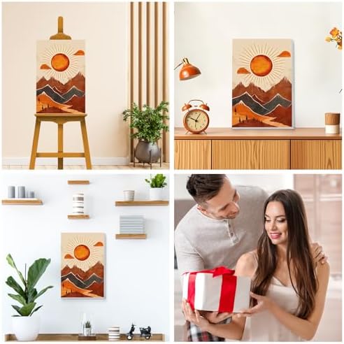 KEYIFA Paint by Numbers for Adults on Framed Canvas - with Wooden Easel, Mountain Painting by Number Kit for Beginners, DIY Sun Acrylic Paint-by-Number Kits for Home Wall Decor (8x12 inch)