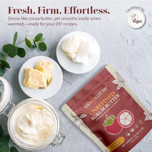 era of nature Kokum Butter Raw - 16 oz (1lb) - Natural Butter for Body Butters, Lotion Bars, Lip Balm, Soap Making – Blends Well with Shea or Cocoa Butter – For Stretch Marks, Scars, Pregnancy Care
