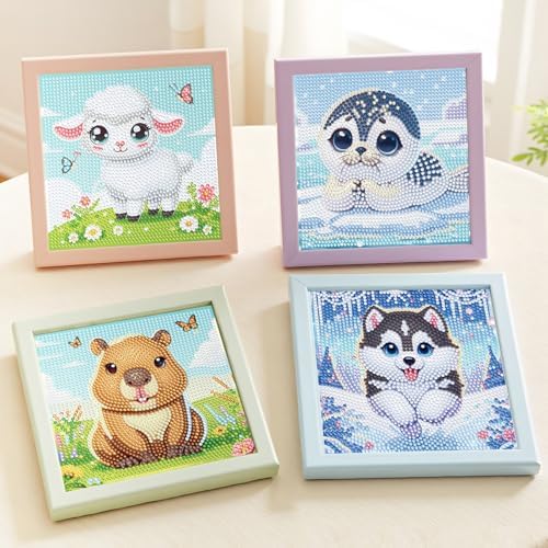 NANZHOO 4 Pack Diamond Art Kits Diamond Painting Kits for Beginners, 5D Cute Animals Diamond Art Gem Art Dimond Art Paintings, Mosaic Kits DIY Full Drill for Gift Home Wall Decoration, 6x6 Inch