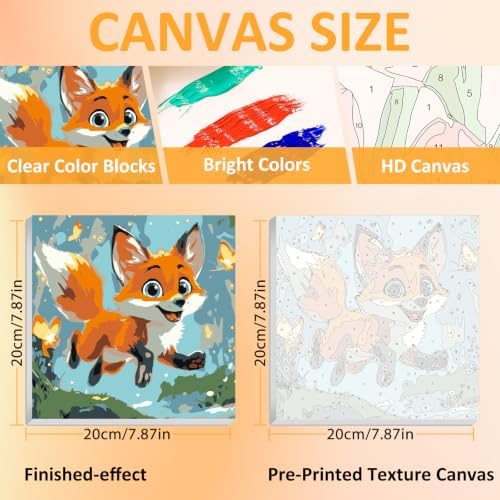 Mandun Fox Paint by Numbers Kit for Kids, 8x8 inch