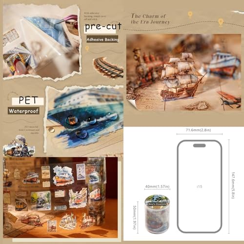 PET Tape Stickers for Scrapbooking Supplies, Ship Journal Stickers for DIY