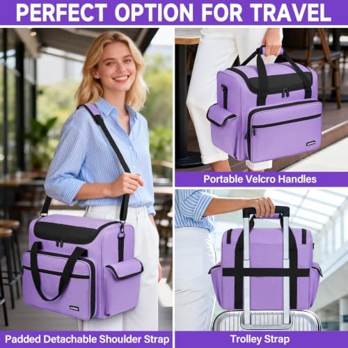 Craft Bag for Scrapbook Supplies, Large Scrapbook Tote with 15.6'' Laptop Sleeve, Art Supply Storage Bag with Multiple Pockets for Scrapbooking Tools, Purple