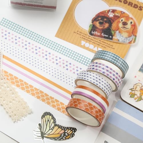 YUBBAEX 20 Rolls Cute Washi Tape Set Kawaii Basic Patterns Masking Decorative Tapes for Arts, DIY Crafts, Journals, Planners, Scrapbooking, Wrapping (Pink & Purple)