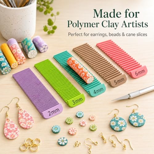 Juphex Polymer Clay Cane Slicing Guides for Earring Making and Precision Crafting, 5 Color-Coded Thickness Cutting Tools (2mm, 3mm, 4mm, 5mm, 6mm)，3D Printed
