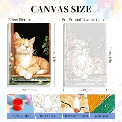 Camocin Framed Paint by Numbers Kit for Adults Beginners – Cute Orange Cat