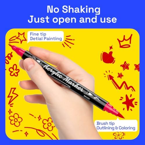 Coogert 80 Acrylic Paint Markers Set (75 Colors + 5 Pro-Essentials): Ultra-Opaque, Fine & Brush Dual Tip Paint Pens for Rock Painting, Wood, Canvas, Fabric, Ceramic, Glass, DIY Crafts Perfect Art Gift