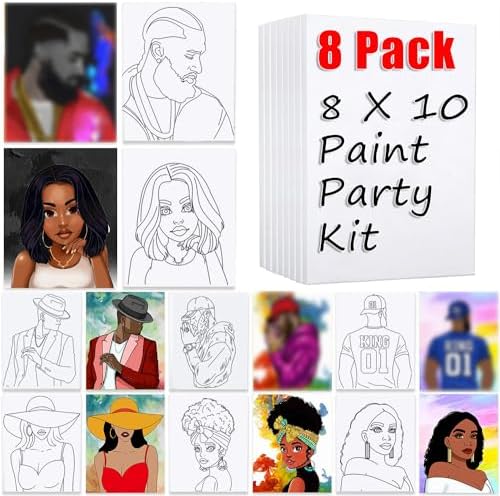 8 Pack Pre Drawn Canvas for Painting for Adults, Sip and Paint Party Supplies Canvas Painting Set for Artist, Stretched Outline CanvasCouples Paint Couple Party Favor(8x10)