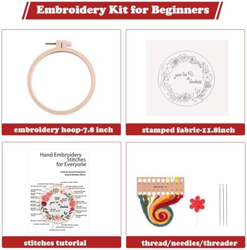 Topapfo Funny Embroidery Kit for Beginners Adults, Stamped Embroidery Pattern Cross Stitch Kits Needlepoint with Hoop Threads Needles Tools
