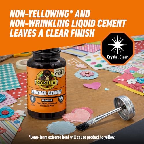Gorilla Rubber Cement with Brush Applicator, Photo Safe, 4 fl oz, Clear (Pack of 2)