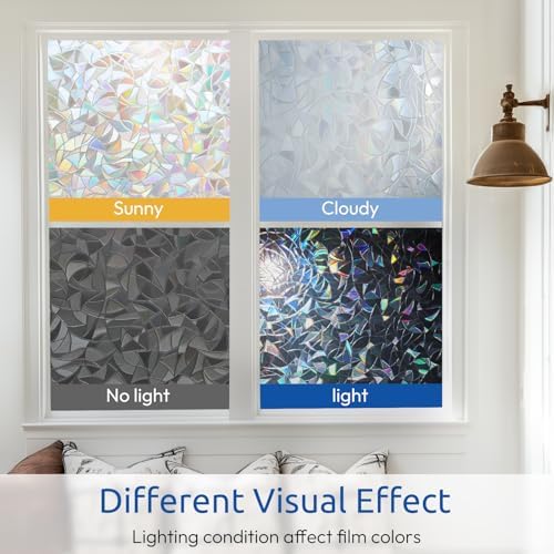rabbitgoo Window Privacy Film Rainbow, Clear, 35.4" x 78.7"